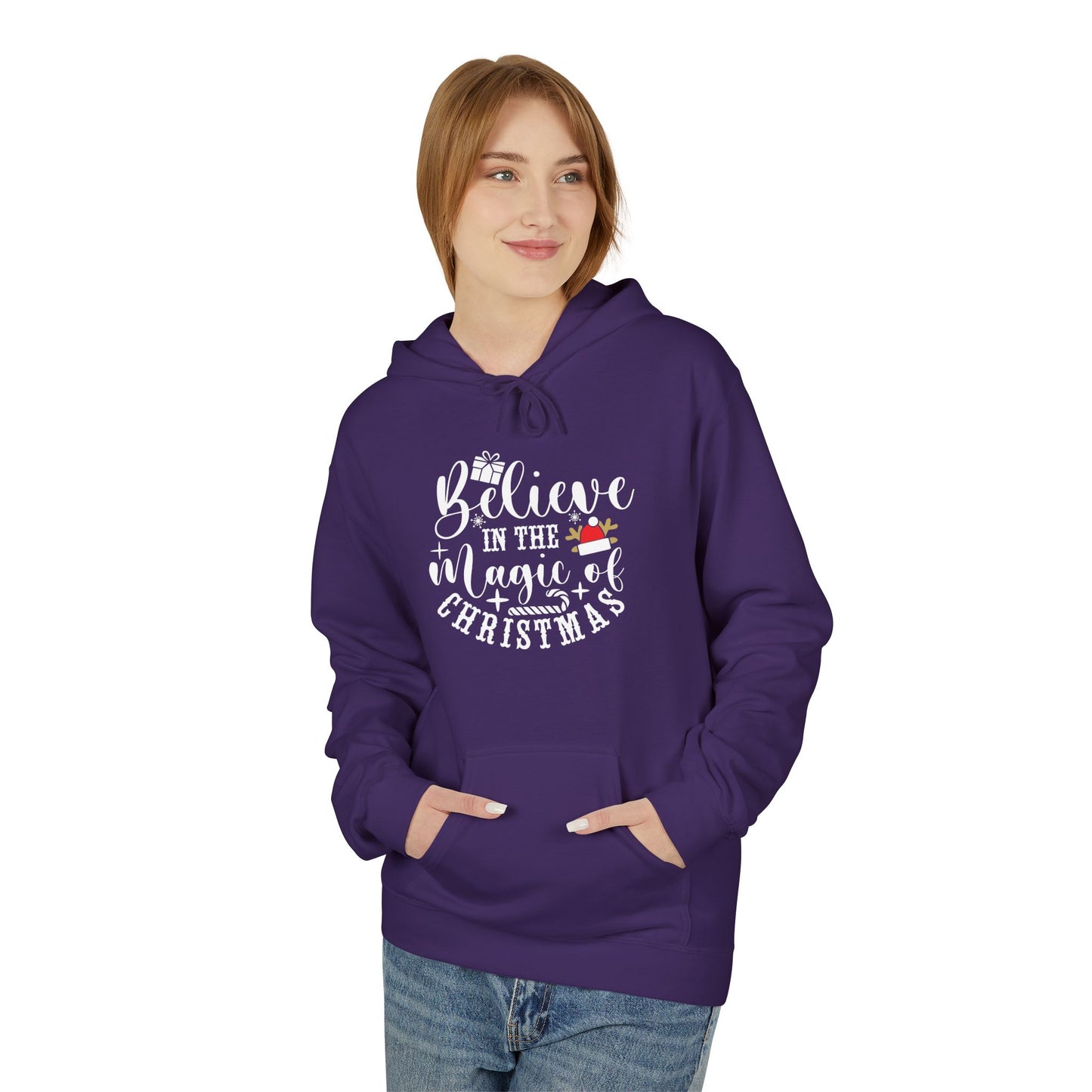 Christmas Hoodie - "Believe in the Magic of Christmas" Festive Santa Hat Holiday Sweatshirt