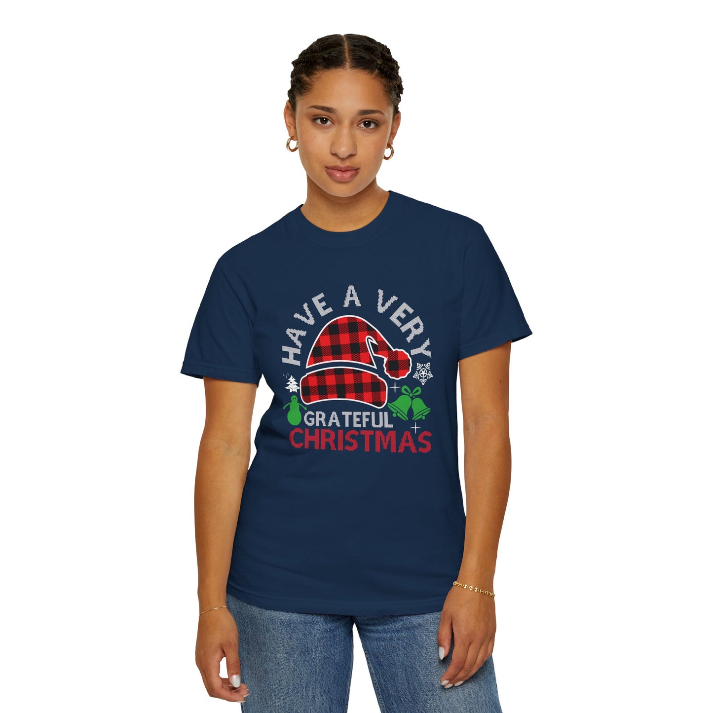 Have a Very Grateful Christmas T-Shirt — Plaid Santa Hat Holiday Tee