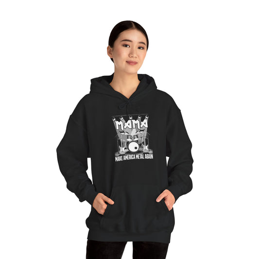 Mama Make American Metal Again Hooded Sweatshirt, Unisex Sweatshirt for Music Lovers, Gift for Mom, Cozy Casual Wear, Rock Music Apparel Black