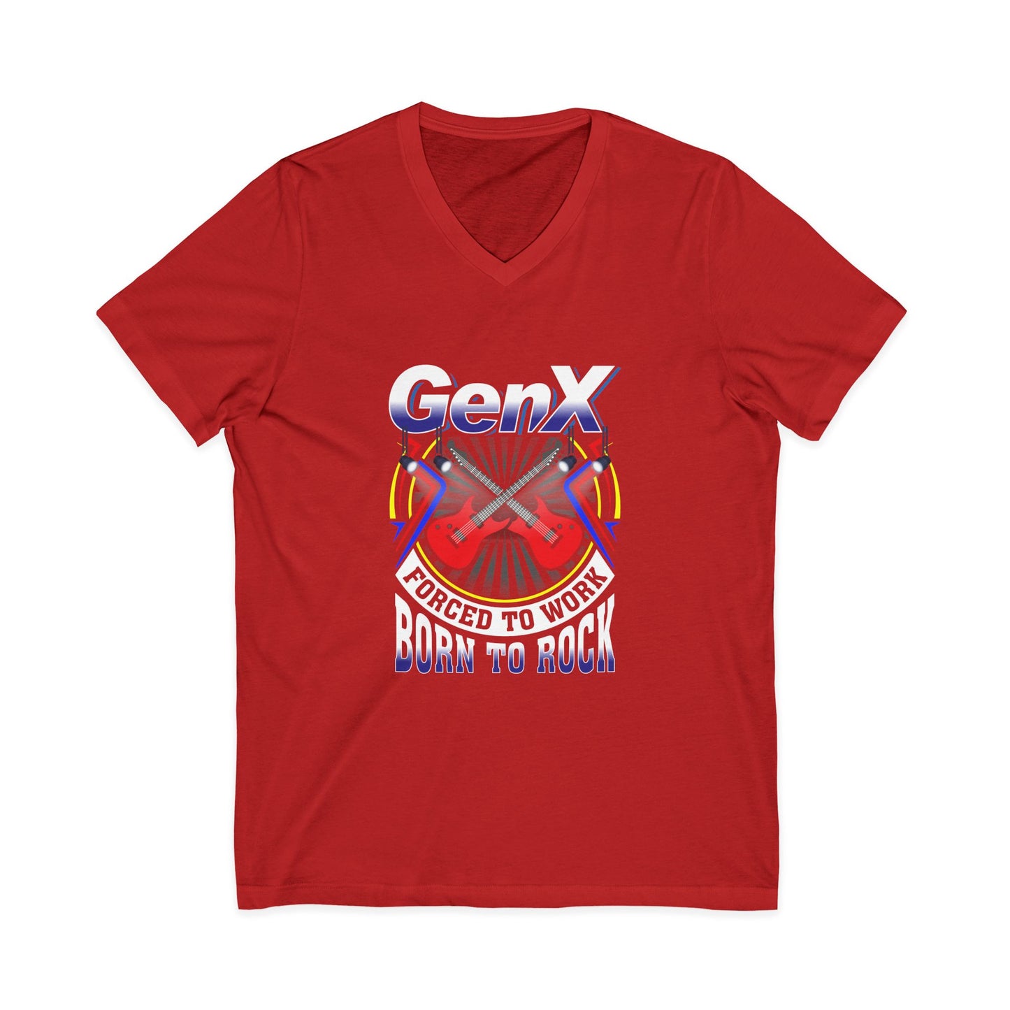 Gen X Rocker V-Neck Tee - Born to Rock Red