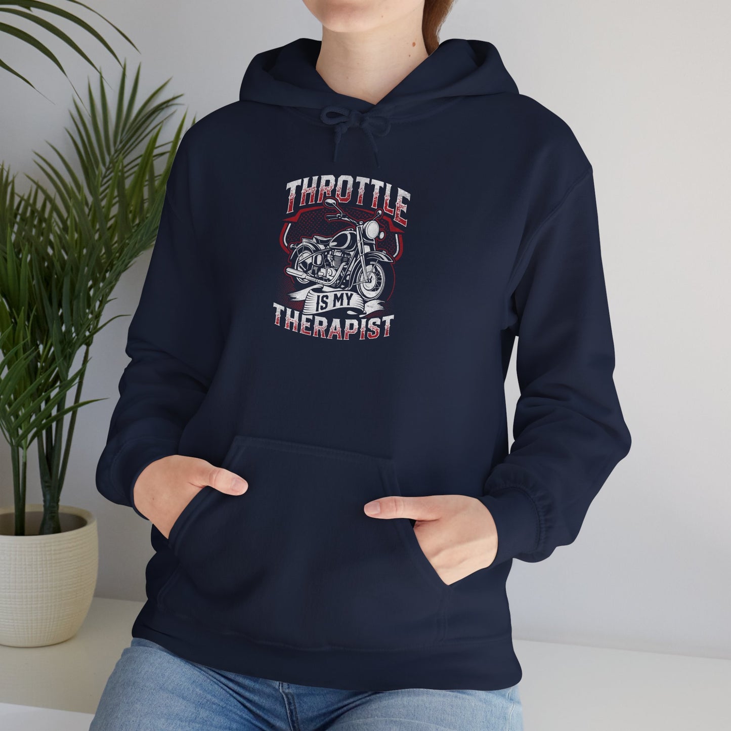 Throttle Is My Therapist Hoodie | Unisex Heavy Blend Sweatshirt for Auto Lovers, Car Enthusiasts, Gift for Him, Motorheads, Funny Hooded Top