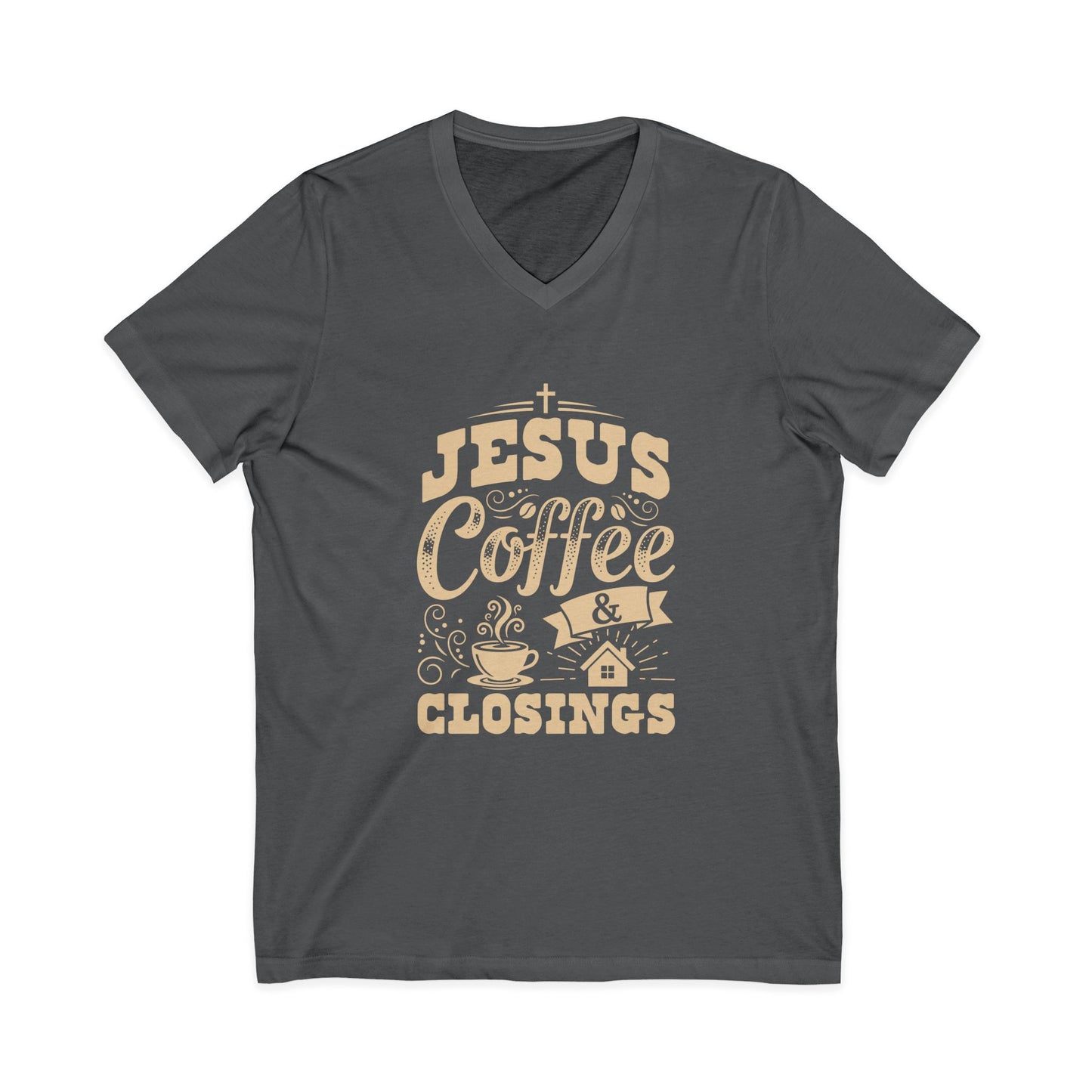 Jesus Coffee & Closings Tee for Faith & Coffee Lovers Asphalt