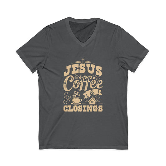 Jesus Coffee & Closings Tee for Faith & Coffee Lovers Asphalt