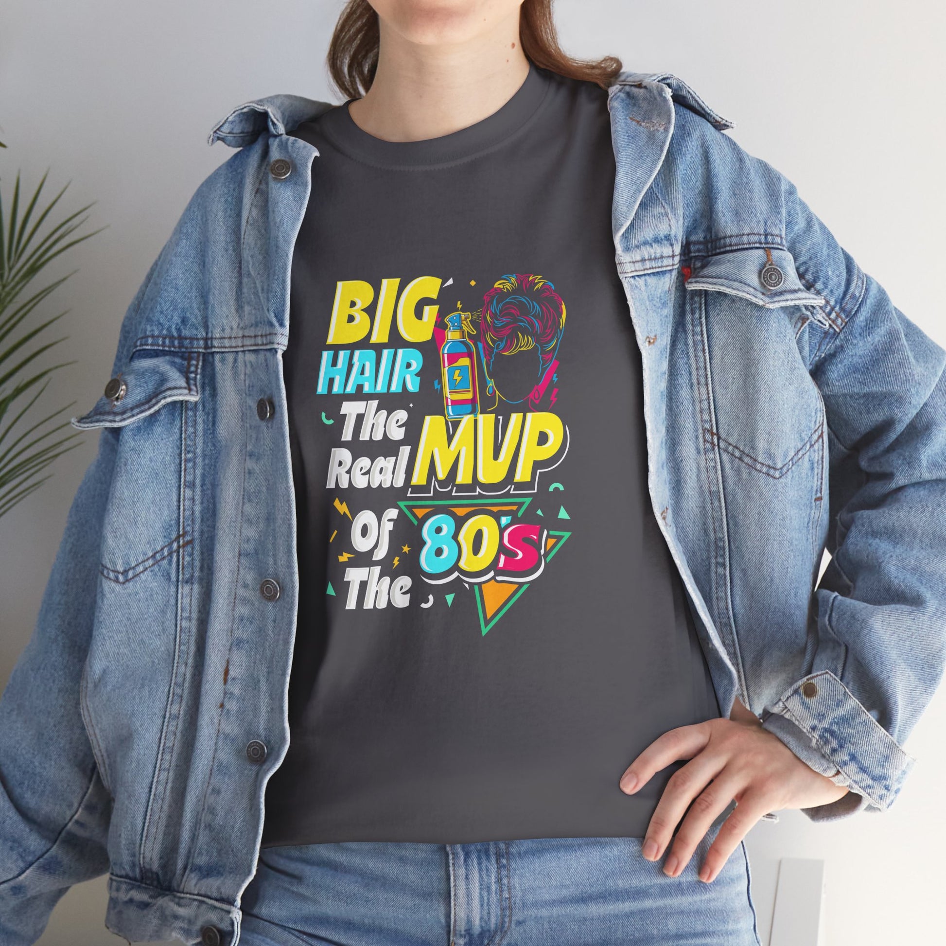 Retro 80s Tee with Big Hair Design, Vintage Style Shirt, Unisex Cotton T-Shirt, Fun Gifting for Nostalgia Lovers, Casual Fashion Top Charcoal