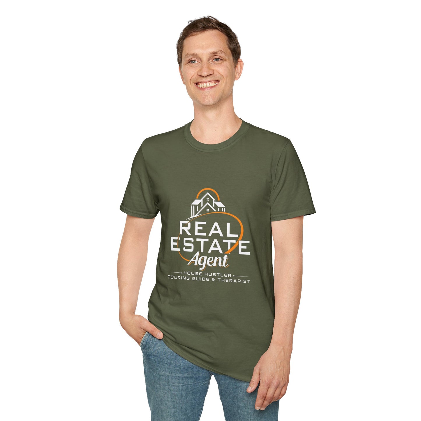 Real Estate Agent Softstyle T-Shirt | Perfect Gift for Realtors, Housewarming, Business Wear, Real Estate Theme, Professional Attire Military Green