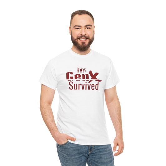 Gen X Survivor Unisex Tee | Nostalgic Fashion for Gen X, Casual Wear, Family Gatherings, Birthdays, Comfy T-Shirt White