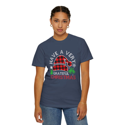 Have a Very Grateful Christmas T-Shirt — Plaid Santa Hat Holiday Tee