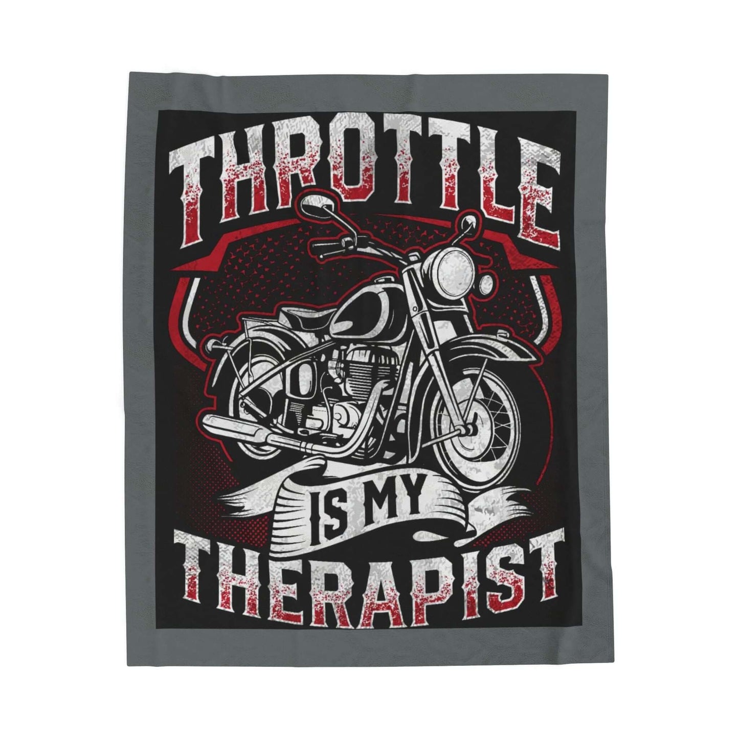 Motorcycle Lover's Velveteen Plush Blanket - "Throttle is My Therapist" Design 50" × 60"