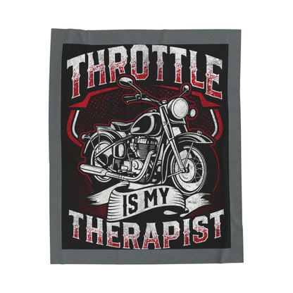 Motorcycle Lover's Velveteen Plush Blanket - "Throttle is My Therapist" Design 50" × 60"