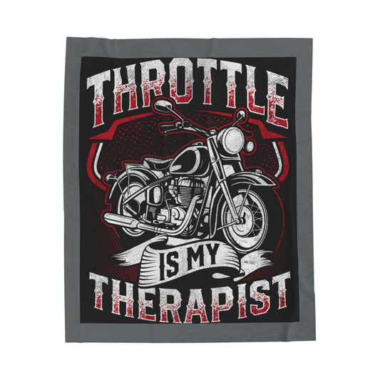 Motorcycle Lover's Velveteen Plush Blanket - "Throttle is My Therapist" Design 50" × 60"
