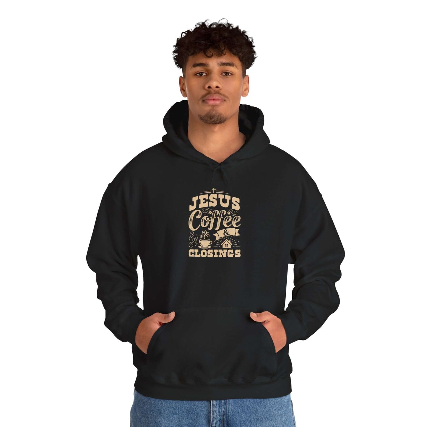 Jesus Coffee Closings Unisex Heavy Blend Hoodie, Cozy Gift for Believers, Fall & Winter Apparel, Faith-Inspired Sweatshirt Black