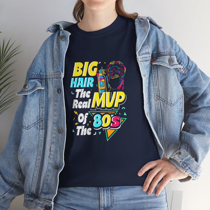 Retro 80s Tee with Big Hair Design, Vintage Style Shirt, Unisex Cotton T-Shirt, Fun Gifting for Nostalgia Lovers, Casual Fashion Top Navy