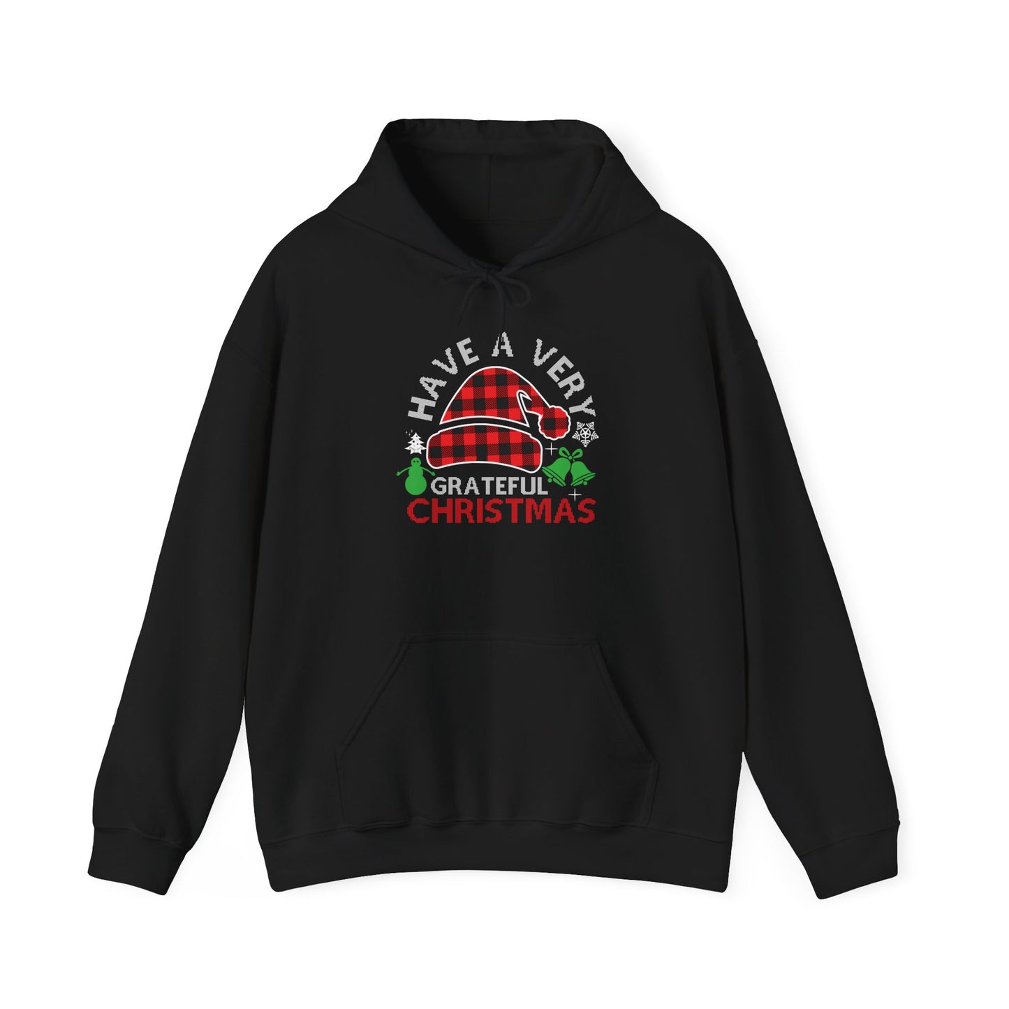 Grateful Christmas Hoodie — "Have a Very Grateful Christmas" Festive Plaid Santa Hat Hooded Sweatshirt