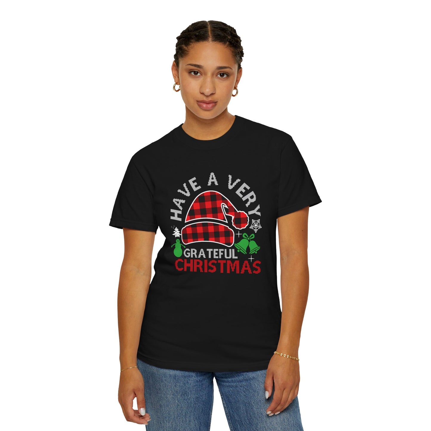 Have a Very Grateful Christmas T-Shirt — Plaid Santa Hat Holiday Tee