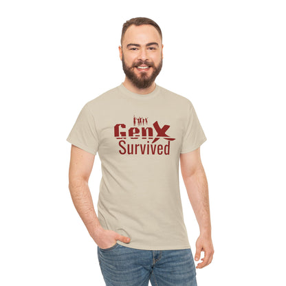 Gen X Survivor Unisex Tee | Nostalgic Fashion for Gen X, Casual Wear, Family Gatherings, Birthdays, Comfy T-Shirt Sand