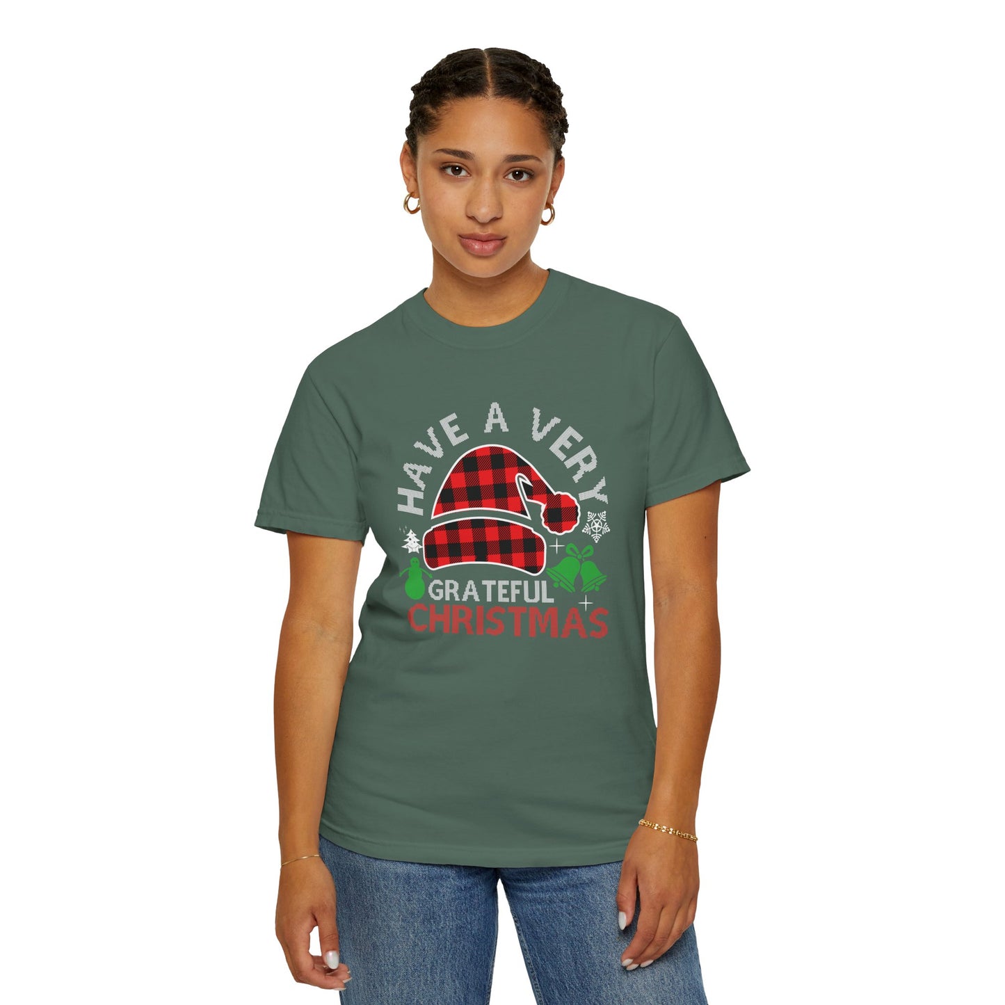Have a Very Grateful Christmas T-Shirt — Plaid Santa Hat Holiday Tee