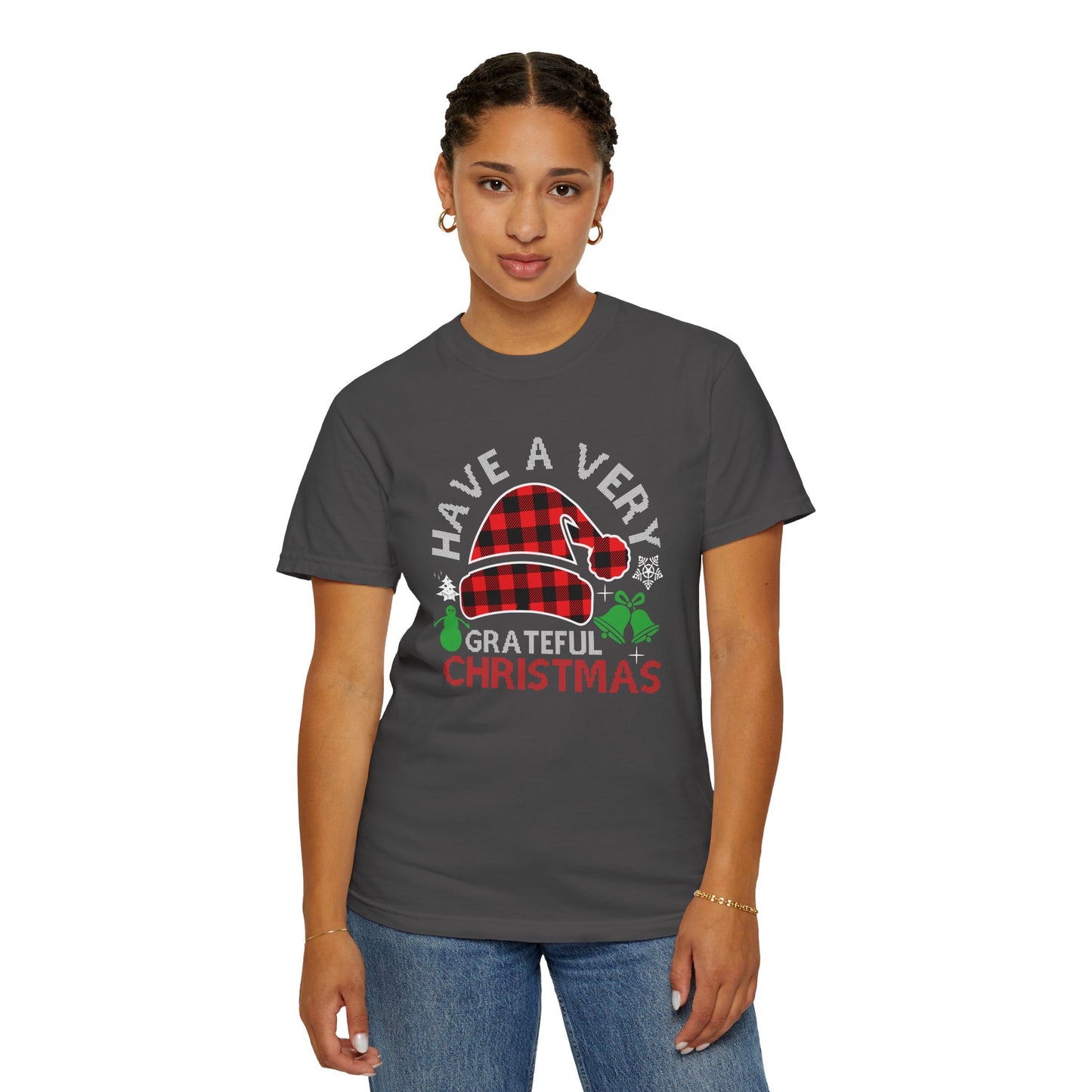 Have a Very Grateful Christmas T-Shirt — Plaid Santa Hat Holiday Tee