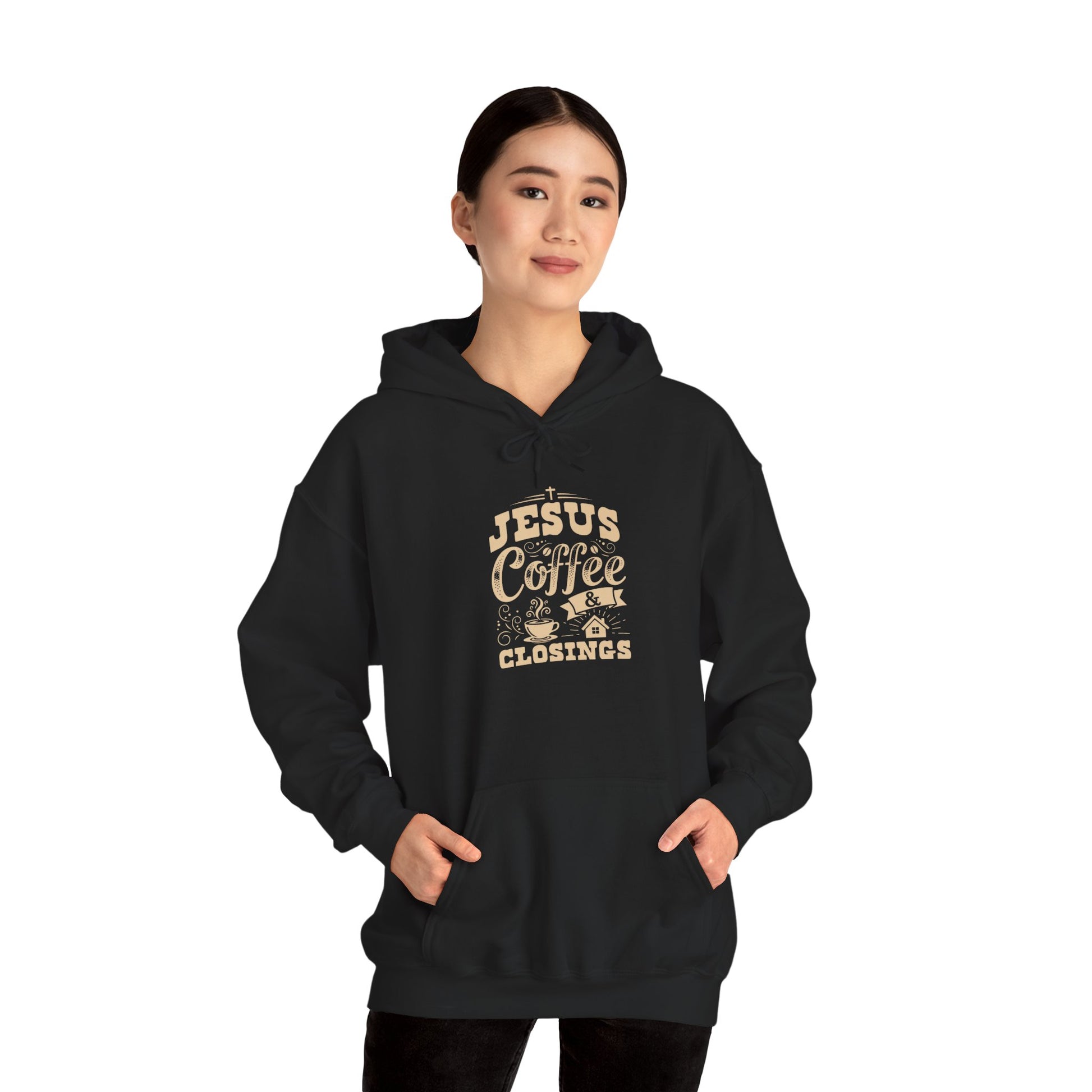 Jesus Coffee Closings Unisex Heavy Blend Hoodie, Cozy Gift for Believers, Fall & Winter Apparel, Faith-Inspired Sweatshirt
