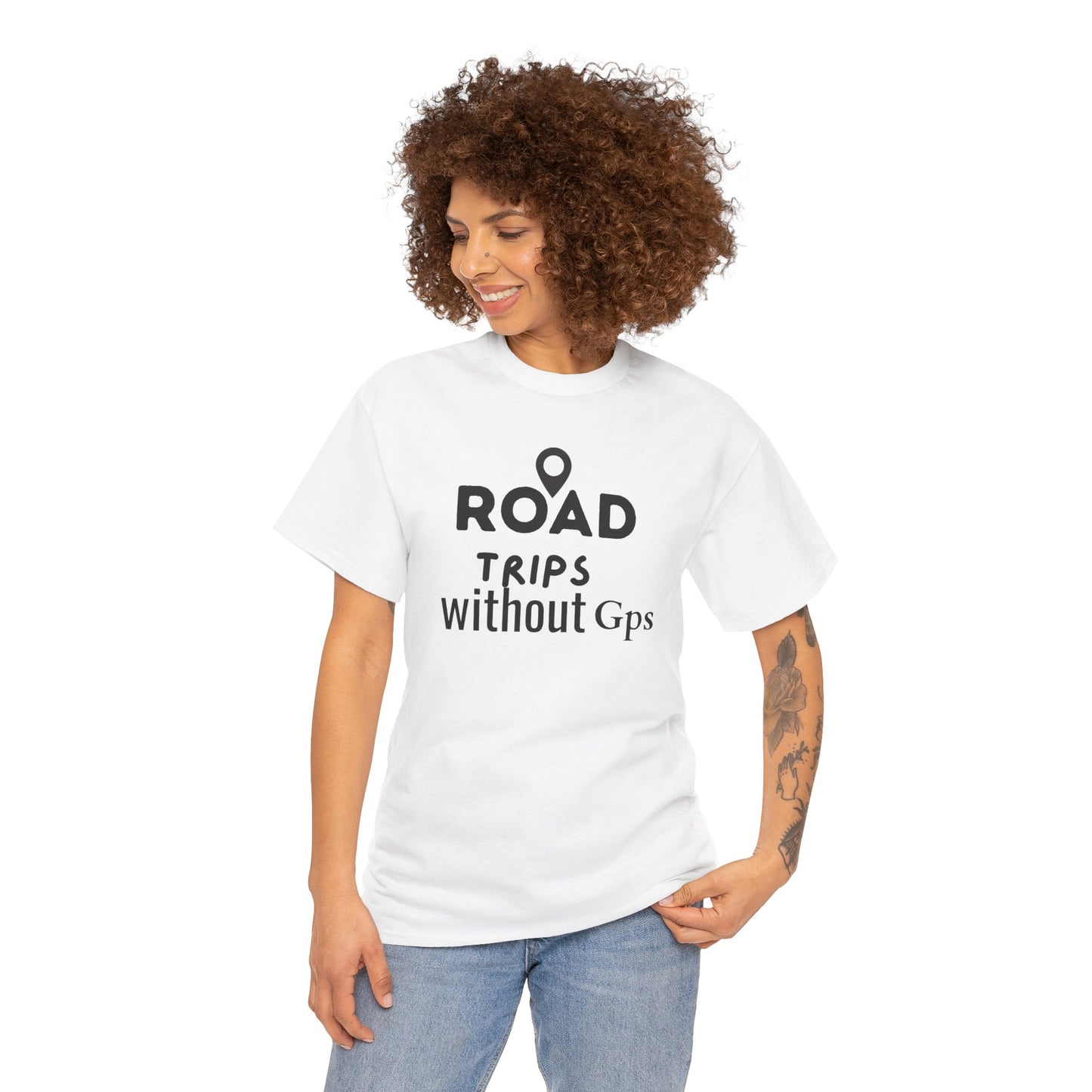 Road Trips Without GPS Unisex Heavy Cotton Tee, Travel Shirt, Adventure Apparel, Gift for Explorers, Road Trip Clothing