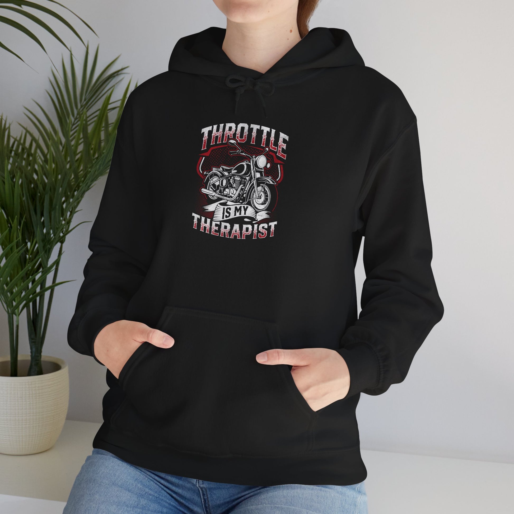 Throttle Is My Therapist Hoodie | Unisex Heavy Blend Sweatshirt for Auto Lovers, Car Enthusiasts, Gift for Him, Motorheads, Funny Hooded Top