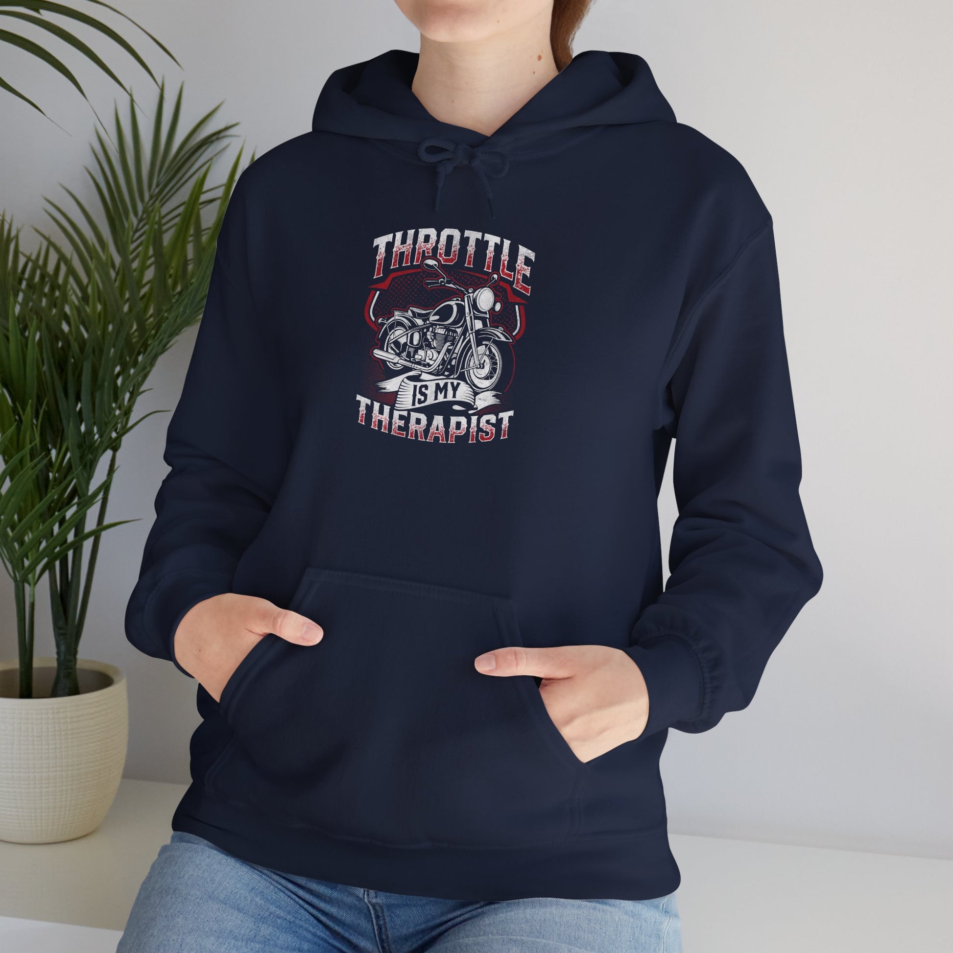 Throttle Is My Therapist Hoodie | Unisex Heavy Blend Sweatshirt for Auto Lovers, Car Enthusiasts, Gift for Him, Motorheads, Funny Hooded Top