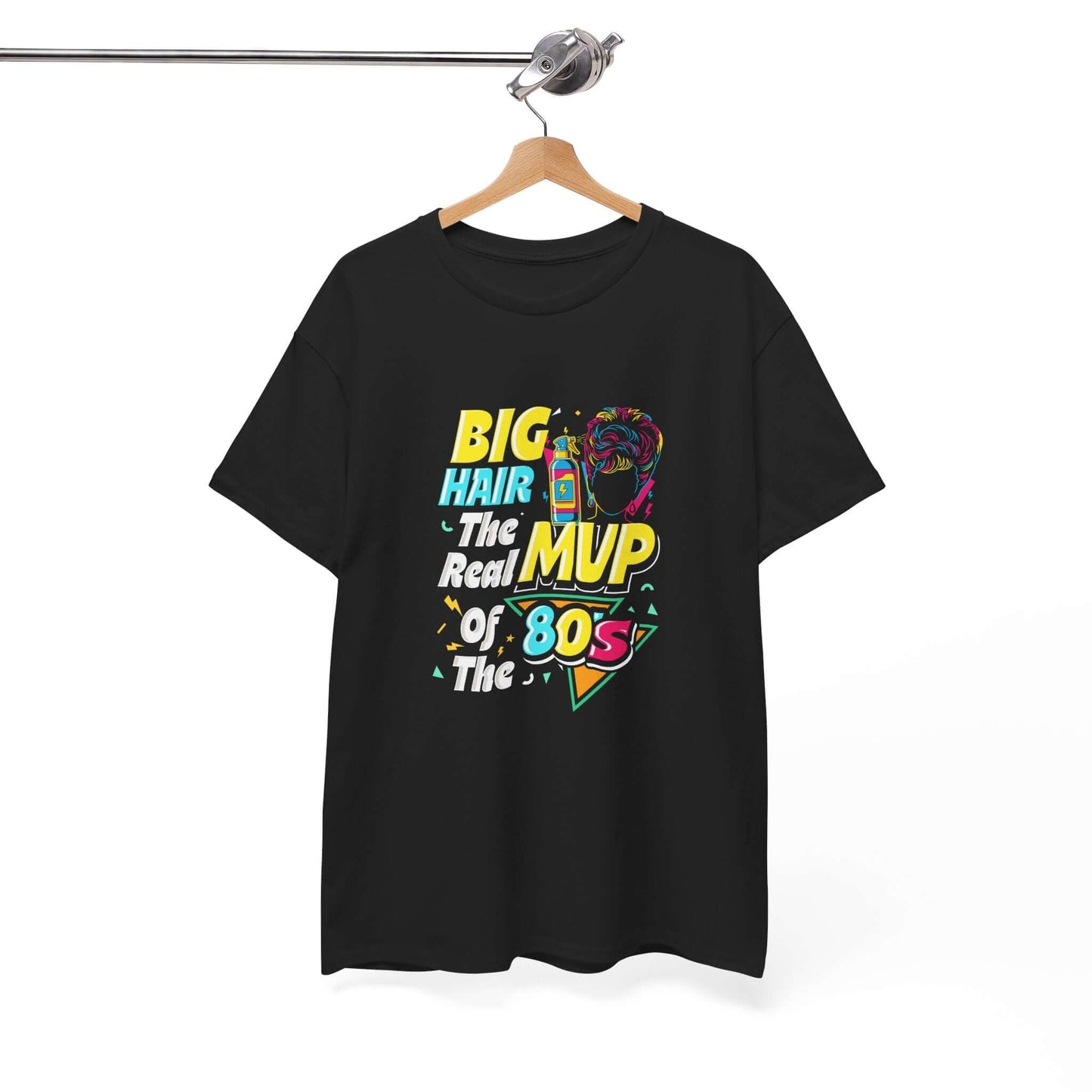 Retro 80s Tee with Big Hair Design, Vintage Style Shirt, Unisex Cotton T-Shirt, Fun Gifting for Nostalgia Lovers, Casual Fashion Top Black