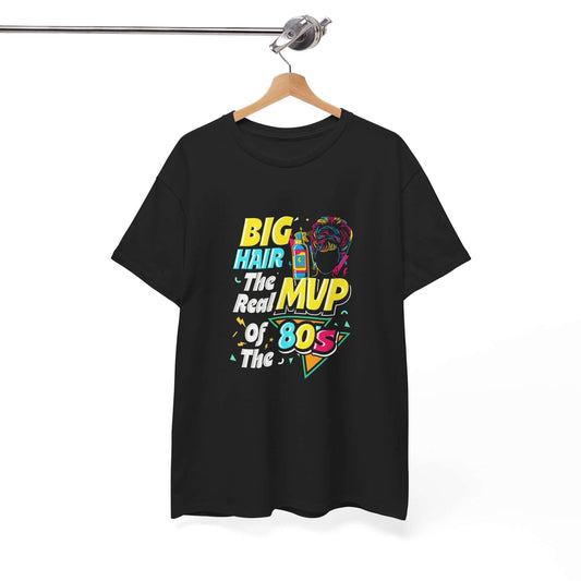 Retro 80s Tee with Big Hair Design, Vintage Style Shirt, Unisex Cotton T-Shirt, Fun Gifting for Nostalgia Lovers, Casual Fashion Top Black