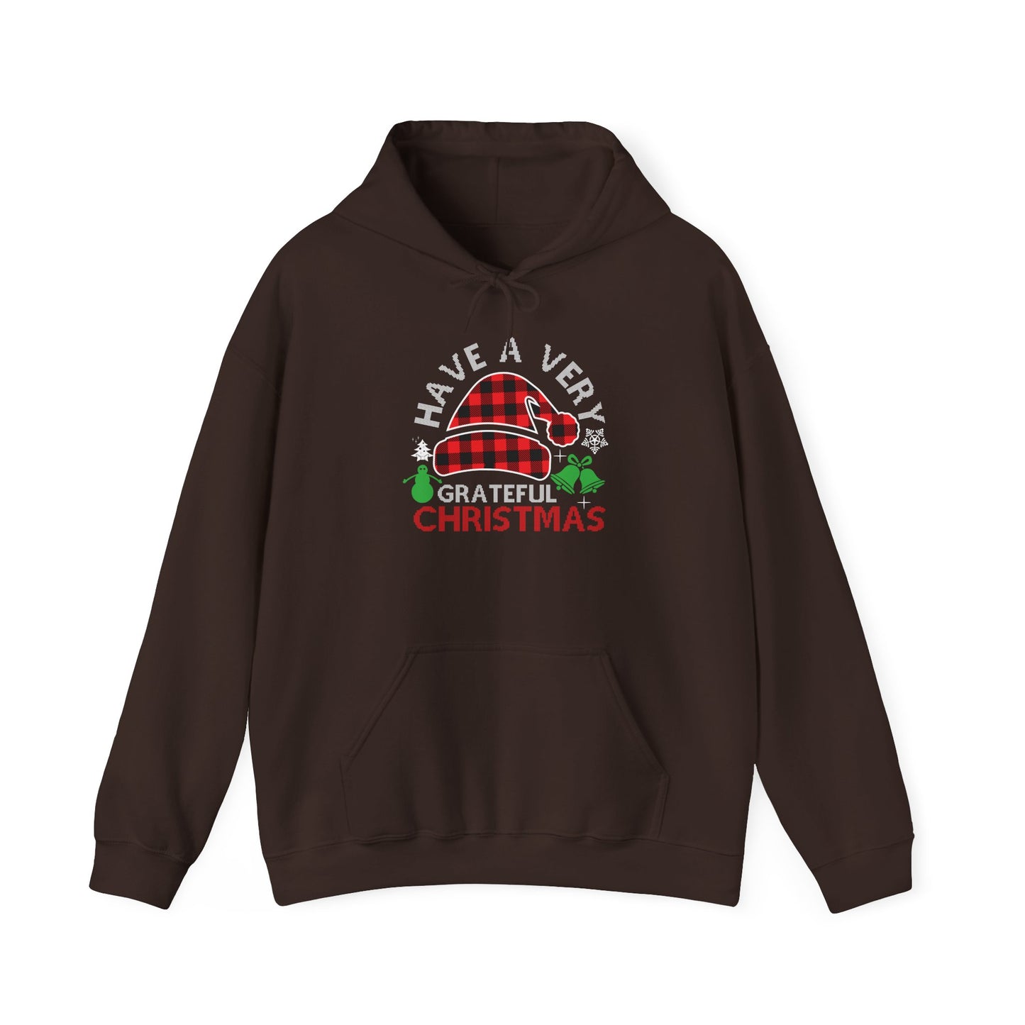 Grateful Christmas Hoodie — "Have a Very Grateful Christmas" Festive Plaid Santa Hat Hooded Sweatshirt