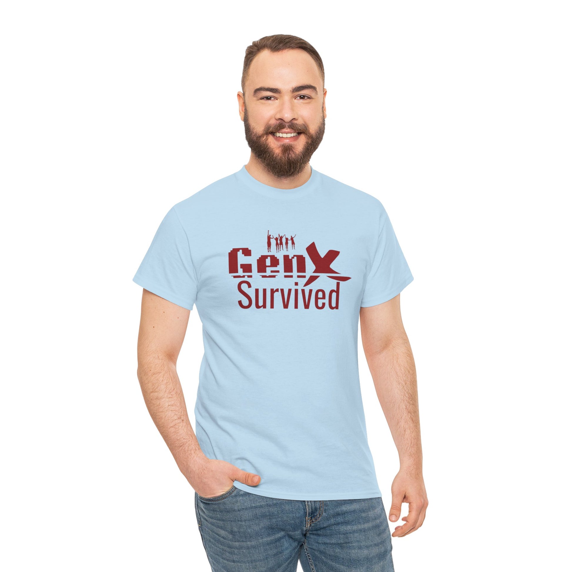 Gen X Survivor Unisex Tee | Nostalgic Fashion for Gen X, Casual Wear, Family Gatherings, Birthdays, Comfy T-Shirt Light Blue