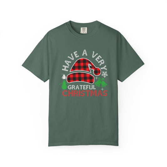 Have a Very Grateful Christmas T-Shirt — Plaid Santa Hat Holiday Tee