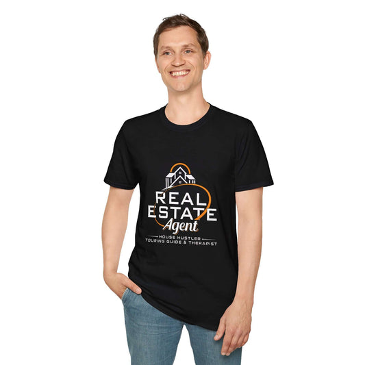 Real Estate Agent Softstyle T-Shirt | Perfect Gift for Realtors, Housewarming, Business Wear, Real Estate Theme, Professional Attire Black
