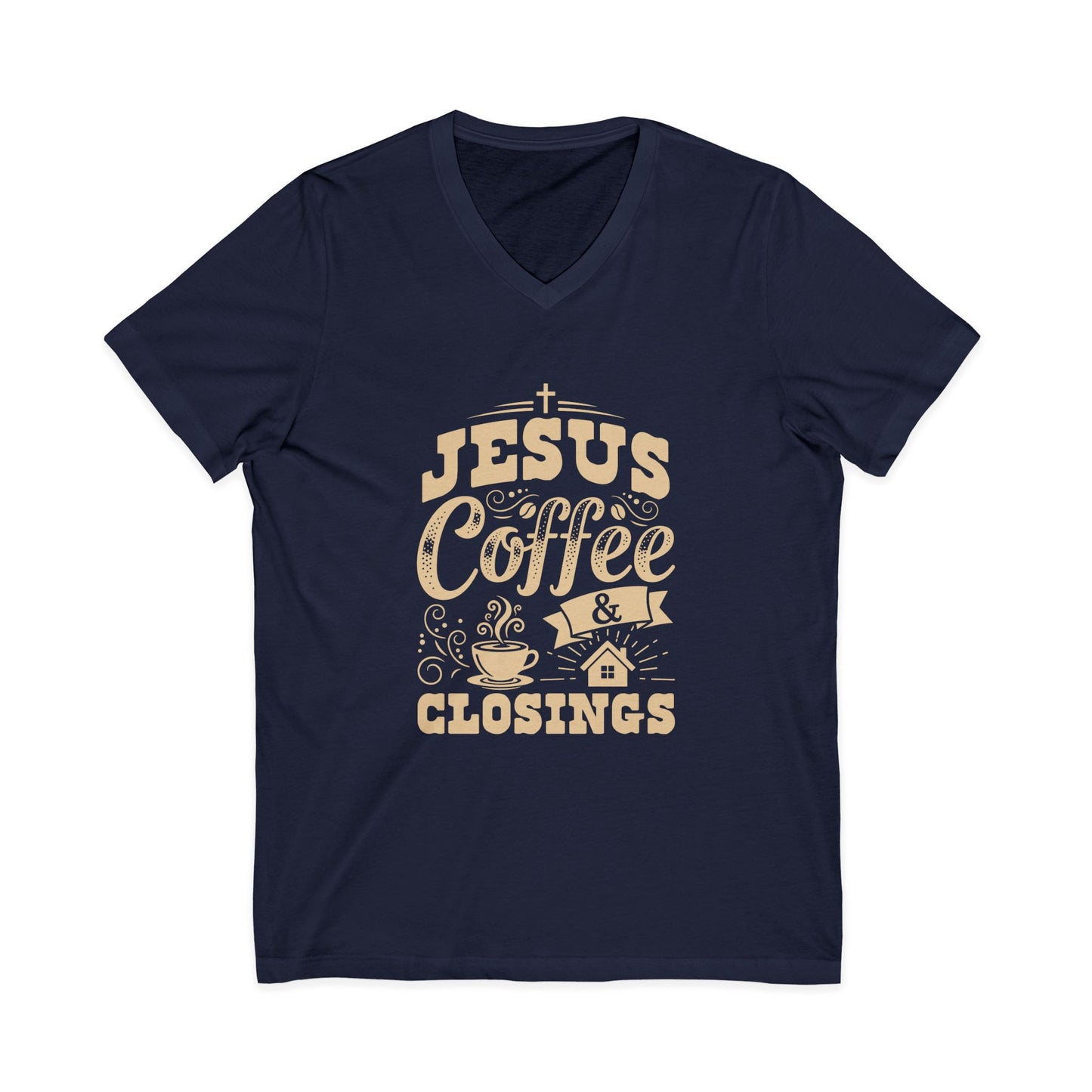 Jesus Coffee & Closings Tee for Faith & Coffee Lovers Navy