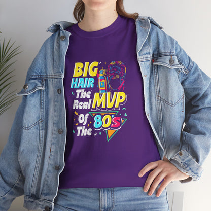 Retro 80s Tee with Big Hair Design, Vintage Style Shirt, Unisex Cotton T-Shirt, Fun Gifting for Nostalgia Lovers, Casual Fashion Top Purple